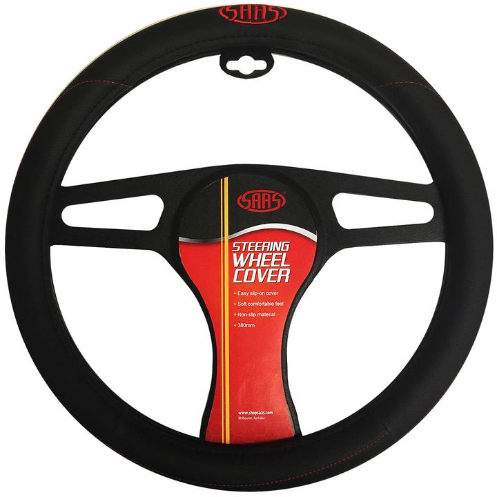 SAAS Steering Wheel Cover - Black Poly With Logo 380mm SWC005