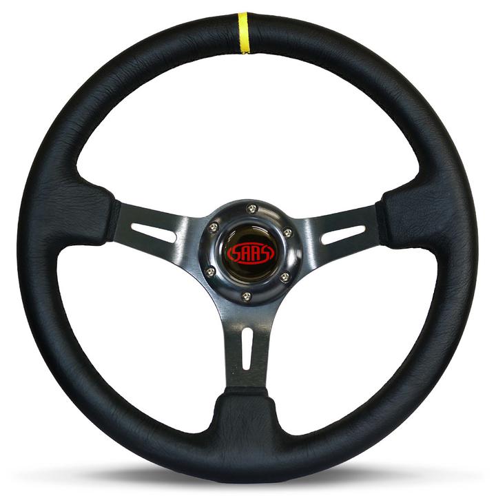 SAAS Steering Wheel Deep Dish Leather Black Slotted 350mm SWE2