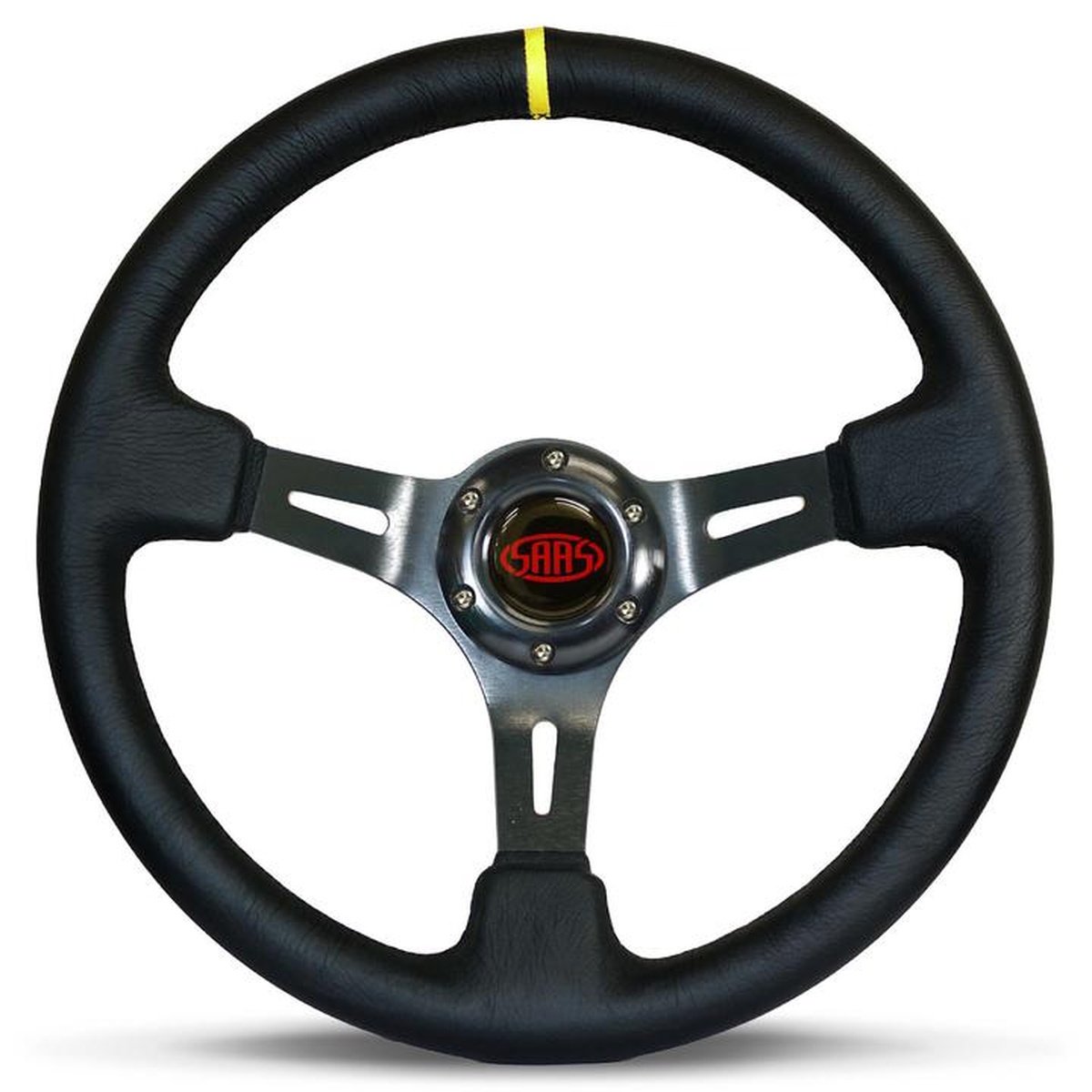 SAAS Steering Wheel Deep Dish Leather Black Slotted 350mm SWE2
