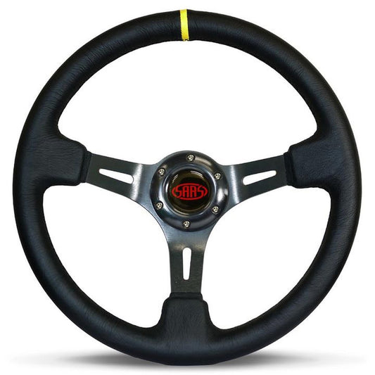 SAAS Steering Wheel Deep Dish Leather Black Slotted 350mm SWE2