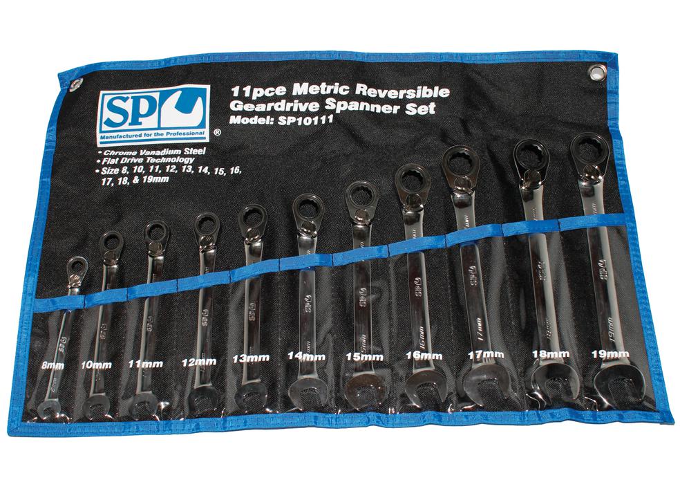 SP Tools Spanner Set Reversible Geardrive Metric 11Pc