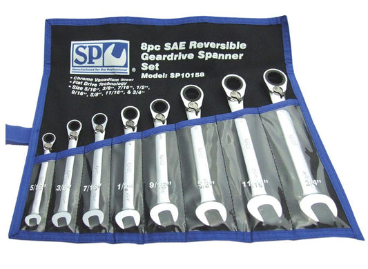 SP Tools Spanner Set Geardrive Reversible Roe SAE 8Pc