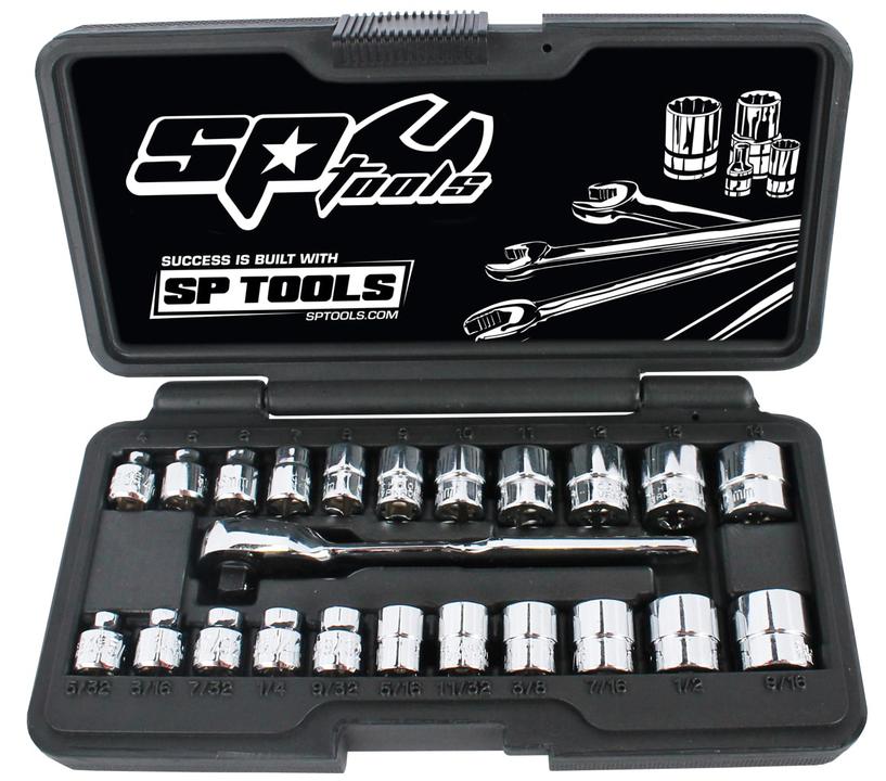 SP Tools Socket Set 1/4Dr 6Pt Low Profile 23Pc Metric/Sae