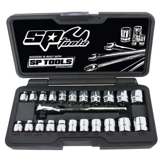 SP Tools Socket Set 1/4Dr 6Pt Low Profile 23Pc Metric/Sae