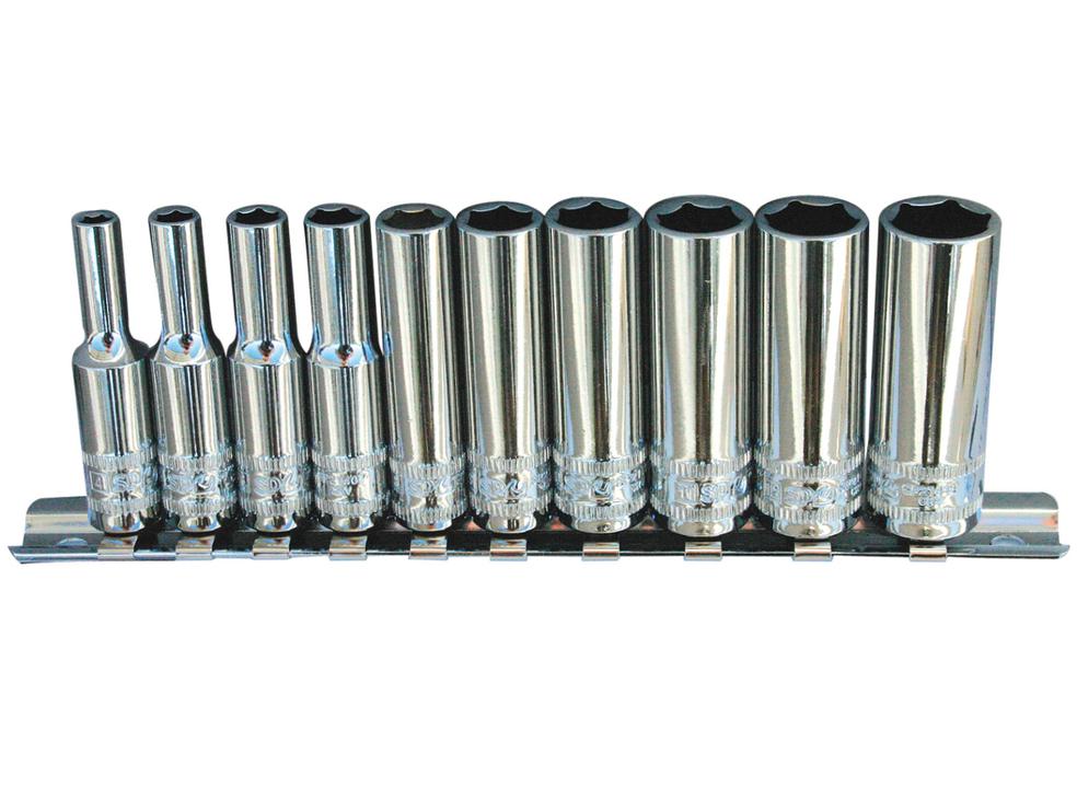 SP Tools Socket Rail 1/4""Dr 6PT Deep 10Pc Metric