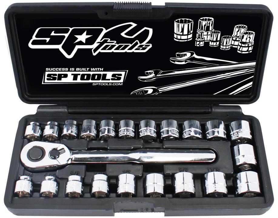 SP Tools Socket Set 3/8Dr 12Pt Low Profile 22Pc Metric/Sae