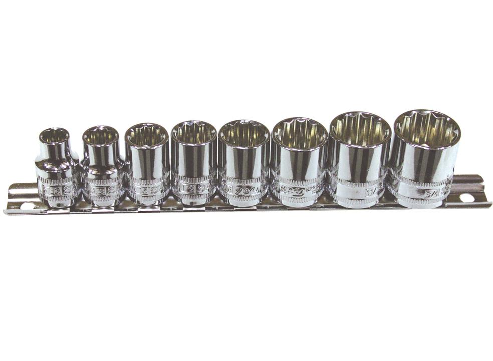 SP Tools Socket Rail 3/8"Dr 12PT 8Pc SAE
