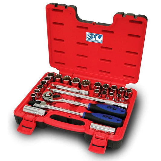 SP Tools Socket Set 1/2"" Drive 12PT 26 Pc Metric/SAE In X-Case
