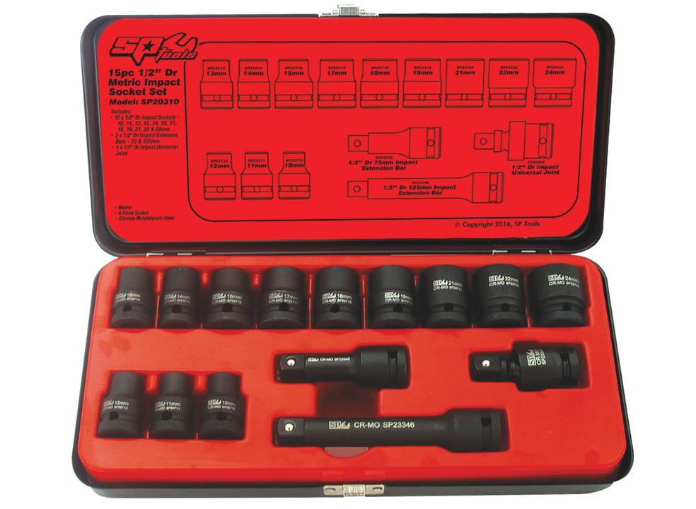 SP Tools Socket Set Impact 1/2Dr 6PT 15Pc Metric