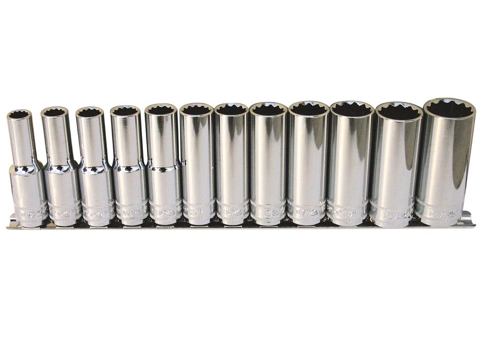 SP Tools Socket Rail 1/2"Dr Deep 12PT 12Pc Metric