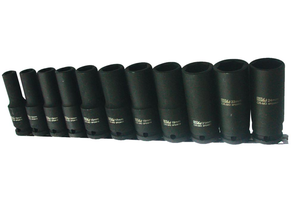 SP Tools Socket Rail Impact 1/2"Dr Deep 6PT 11Pc Metric