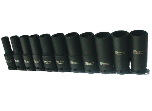 SP Tools Socket Rail Impact 1/2"Dr Deep 6PT 11Pc Metric