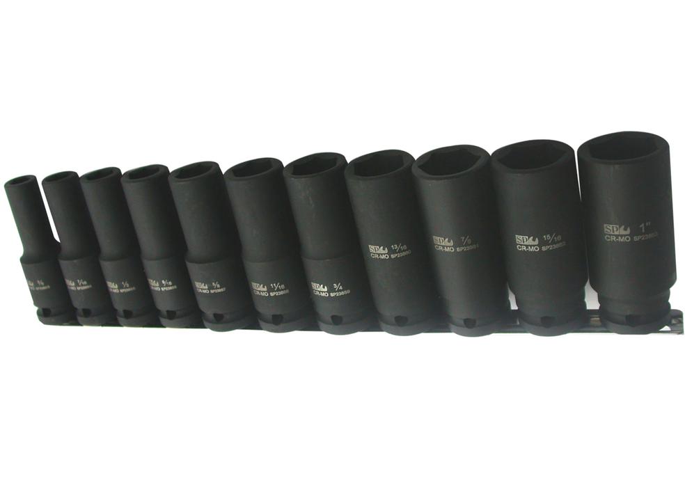 SP Tools Socket Rail Impact 1/2"Dr Deep 6PT 11Pc SAE