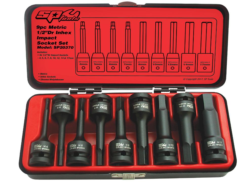SP Tools Socket Set Impact 1/2""Dr Inhex 9Pc Metric