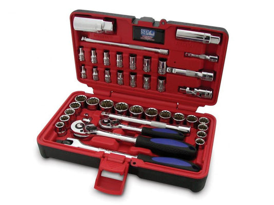 SP Tools Socket Set 1/4 & 3/8" Drive 42 Pc Metric/SAE In X-Case