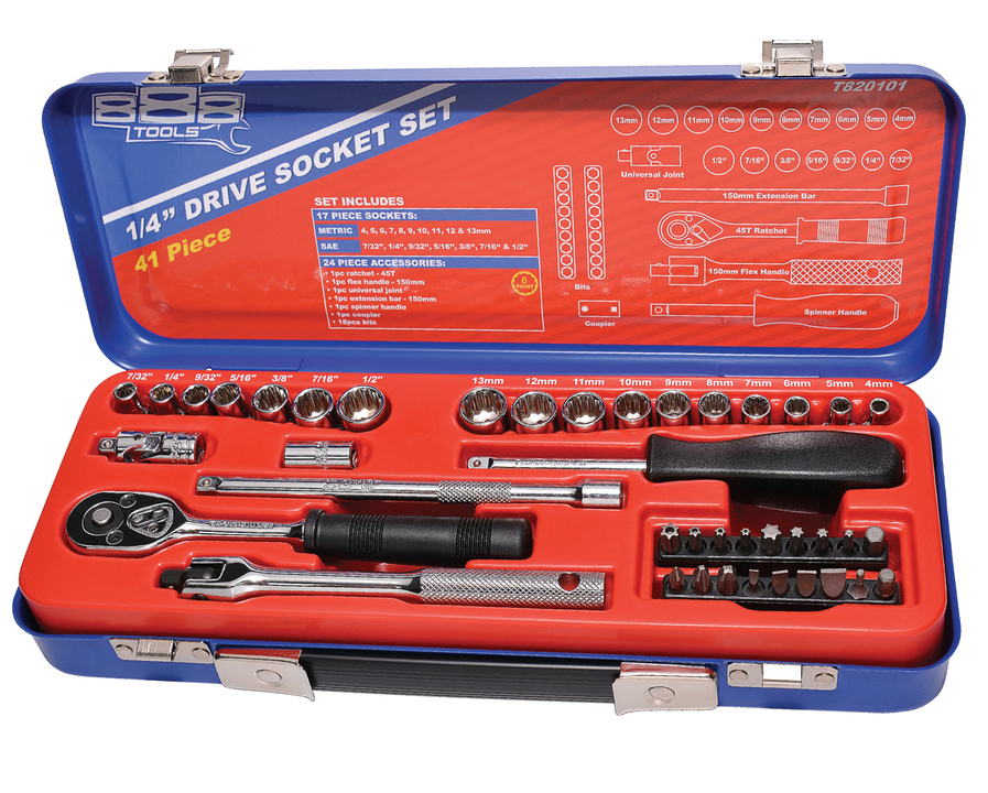 888 By SP Tools Socket Set 888 1/4"" Dr 6PT Metric/SAE 41Pc