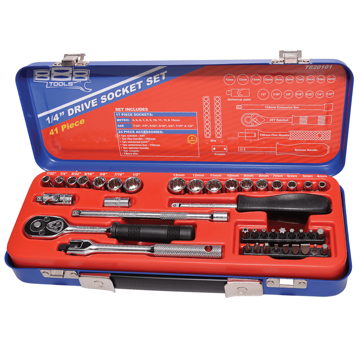 888 By SP Tools Socket Set 888 1/4"" Dr 6PT Metric/SAE 41Pc