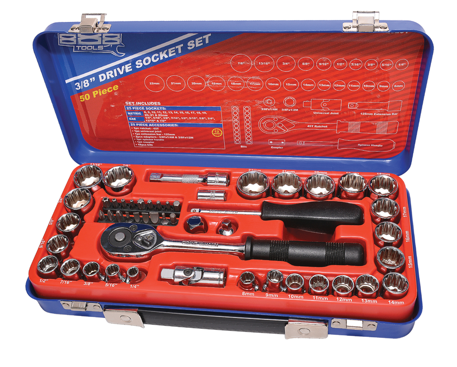 888 By SP Tools Socket Set 888 3/8"" Dr 12PT Metric/SAE 50Pc