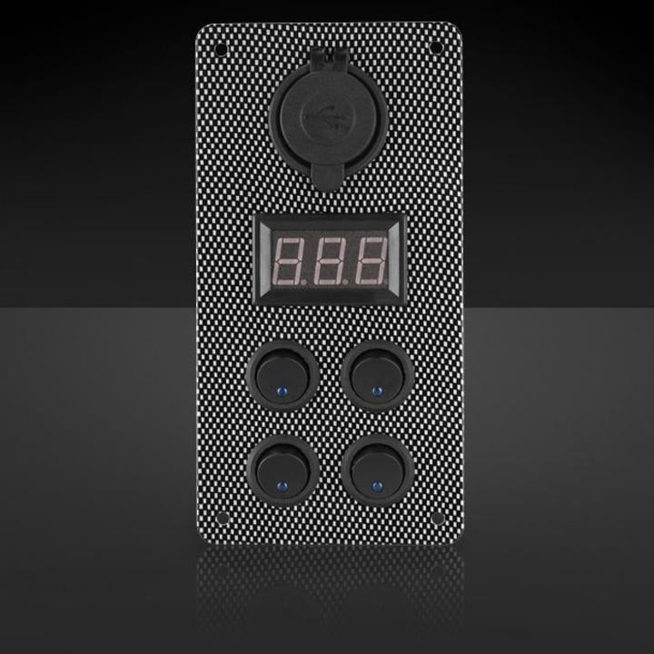 STEDI Carbon Switch Panel With USB  Digital Volt Meter 4 Gang CARBONPANEL
