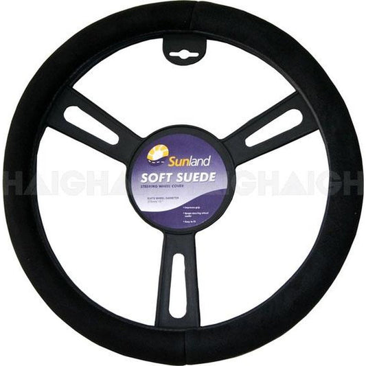 Sunland Steering Wheel Cover 16"" Suede-Look Black - SWC40B