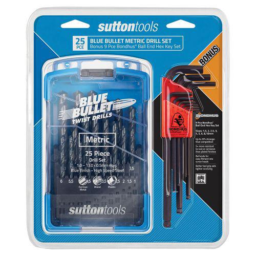 Sutton Drill Bit Blue Bullet 25pc 1-13mm + Bondhus Combo Pack D102SM3BNS