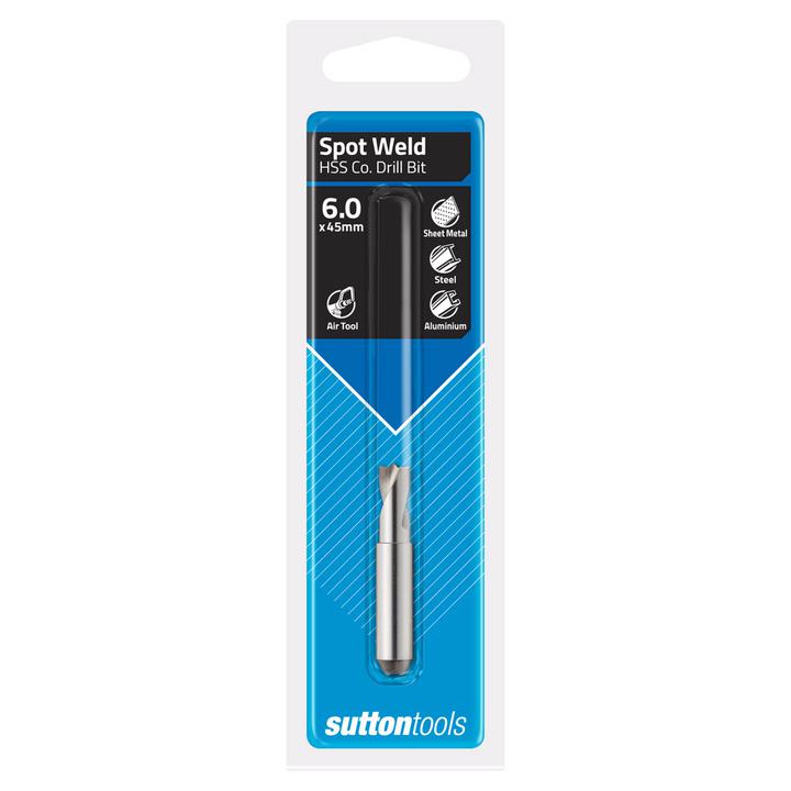 Sutton Spot Weld Drill Bits Viper HSS Pneumatic Co8 8mm D 16mm L1 45mm L2 Flat Shank D2050080