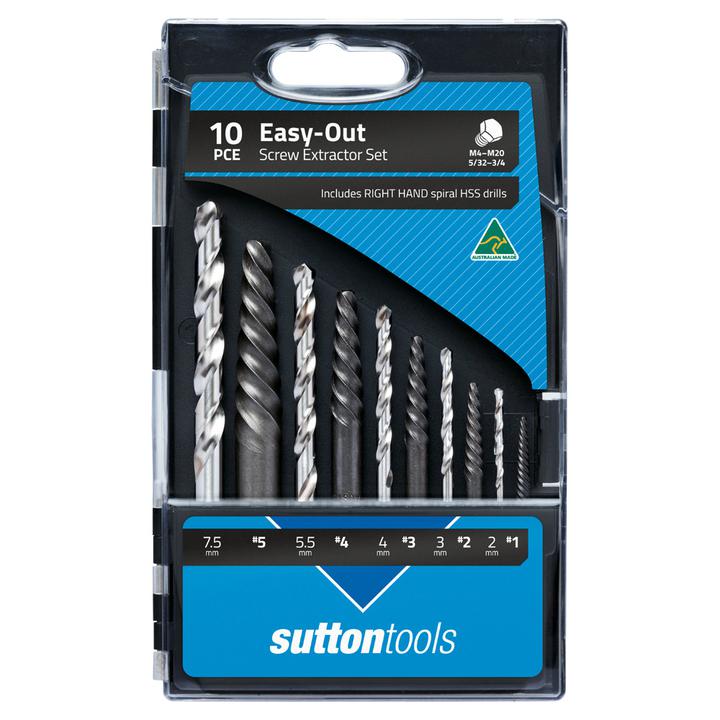 Sutton Screw Extractor Set Easy-Out 10pc #1-#5 Range, Jobber Drill 2-7.5mm M603S20