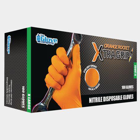 The Glove Company TGC Orange Rocket Xtra Grip Nitrile Disposable Gloves XL 100 Pack 131034
