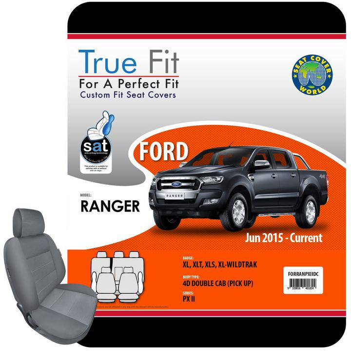 True Fit Tailored Seat Covers Fits Ford Ranger PXII XL, XLT, XLS & Wildtrack Dual Cab 2015 - On