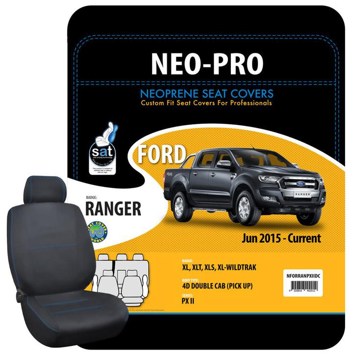 True Fit Tailored Neoprene Seat Covers Fits Ford Ranger PXII XL, XLT, XLS & Wildtrack Dual Cab 2015 - On