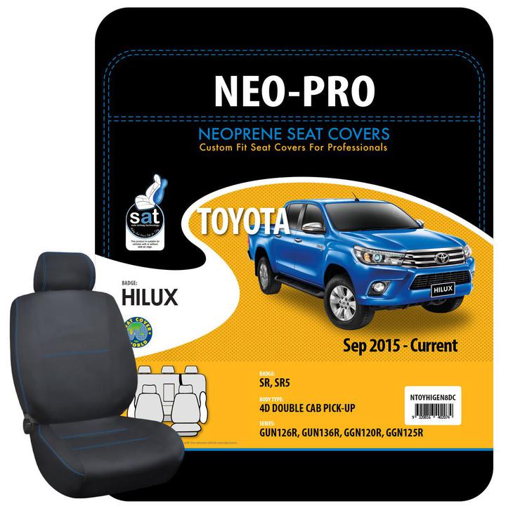 True Fit Tailored Neoprene Seat Covers Fits Toyota Hilux GUN/GGN SR & SR5 Dual Cab 2015 - On