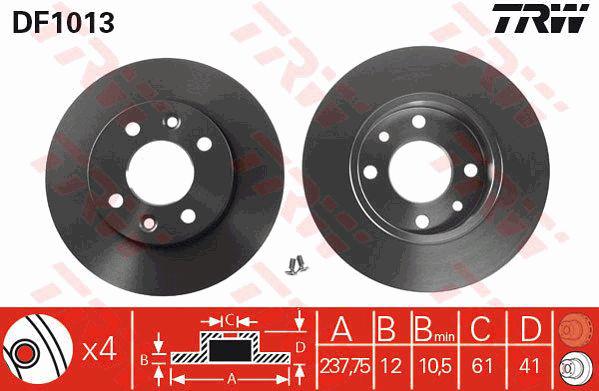 TRW Brake Rotor 238mm Front DF1013S