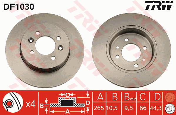TRW Brake Rotor Single 265mm Rear DF1030S