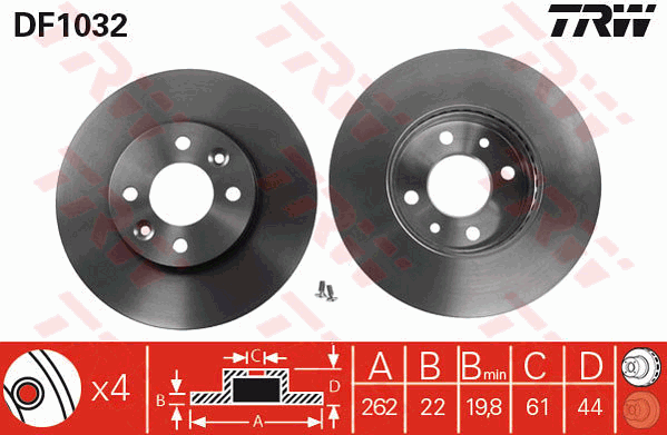 TRW Brake Rotor Single 262.3mm Front DF1032S