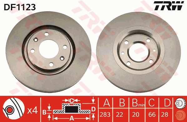 TRW Brake Rotor Single 283mm Front DF1123S