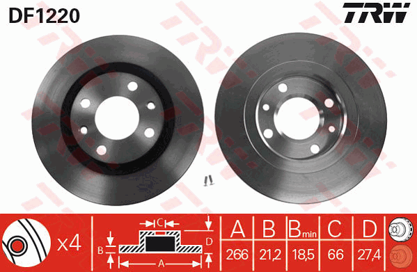 TRW Brake Rotor Single 266mm Front DF1220S