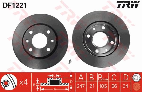 TRW Brake Rotor Single 247mm Front DF1221S