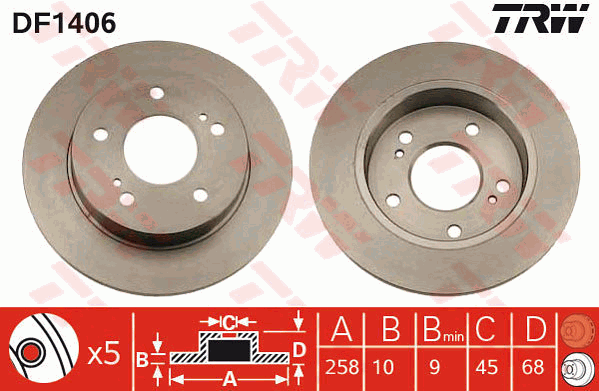 TRW Brake Rotor 258mm Rear DF1406S