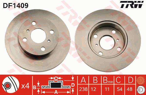 TRW Brake Rotor 238mm Front DF1409S