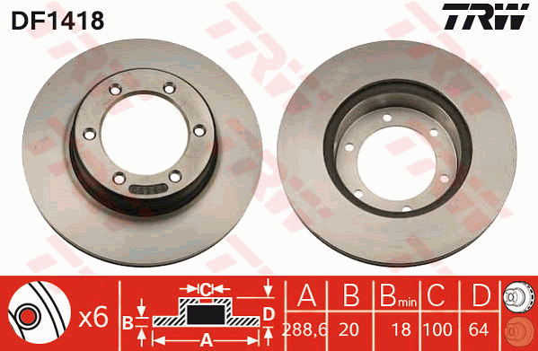 TRW Brake Rotor 288mm Front DF1418S