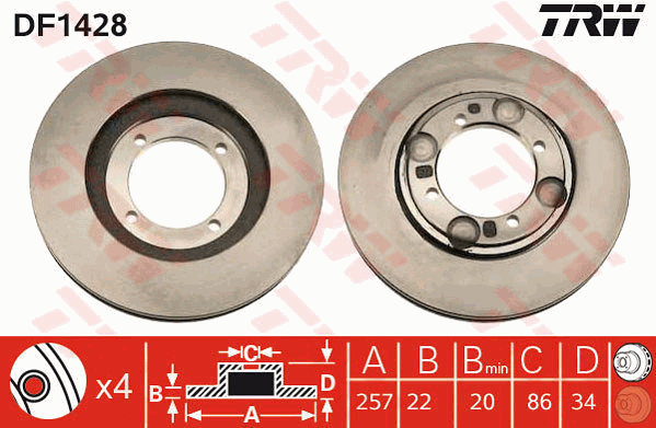 TRW Brake Rotor 257mm Front DF1428S