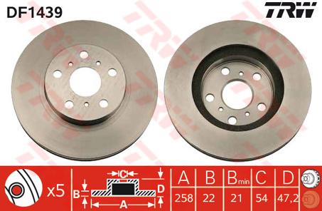 TRW Brake Rotor 258mm Front DF1439S