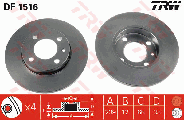 TRW Brake Rotor Single 239mm Front DF1516S