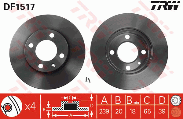 TRW Brake Rotor Single 239mm Front DF1517S
