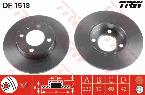 TRW Brake Rotor Single 239mm Front DF1518S