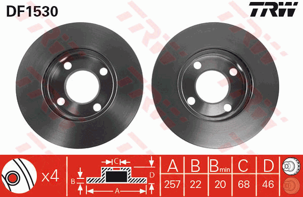 TRW Brake Rotor Single 256mm Front DF1530S