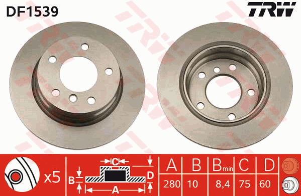 TRW Brake Rotor 280mm Rear DF1539S
