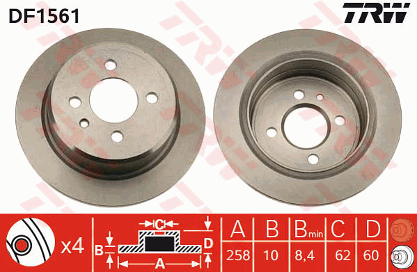 TRW Brake Rotor Single 258mm Rear DF1561S