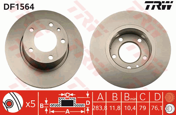 TRW Brake Rotor Single 284mm Front DF1564S