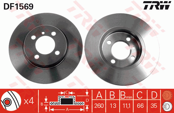 TRW Brake Rotor Single 260mm Front DF1569S